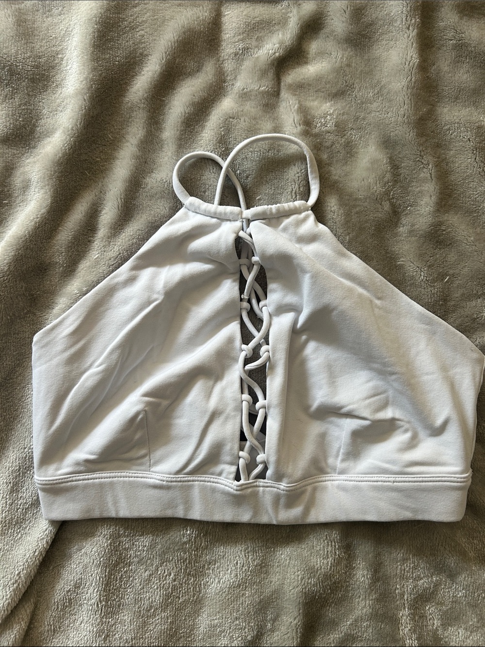 White Lace-Up Halter Alo Sports Bra
